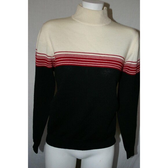 Vintage Charter Club Womens Woolmark Black Red Striped Turtleneck Sweater Medium - Picture 1 of 5